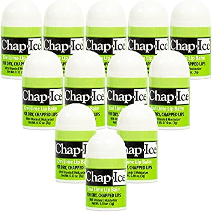 Chap Ice | 12-COUNT MINI KIWI LIME LIP BALM | LIP BALM PACK FORTIFIED WITH VITAMIN E FOR DRY, CRACKED LIPS | MADE IN USA | 12-COUNT MINI LIP BALM WITH KIWI LIME FLAVOR (0.10OZ/3G EACH) - Image 1